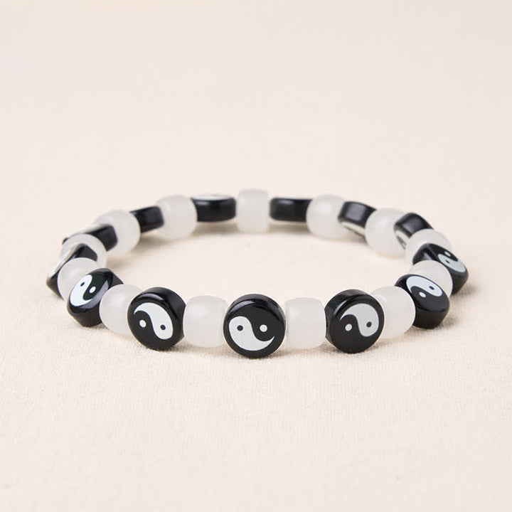 Buddha Stones Liuli Yin Yang Balance-Armband aus schwarzen und weißen Perlen - Yin Yang (Handgelenkumfang: 16–17 cm) - image 0