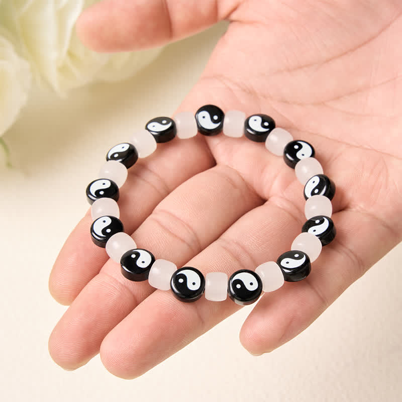Buddha Stones Liuli Yin Yang Balance-Armband aus schwarzen und weißen Perlen - image 4