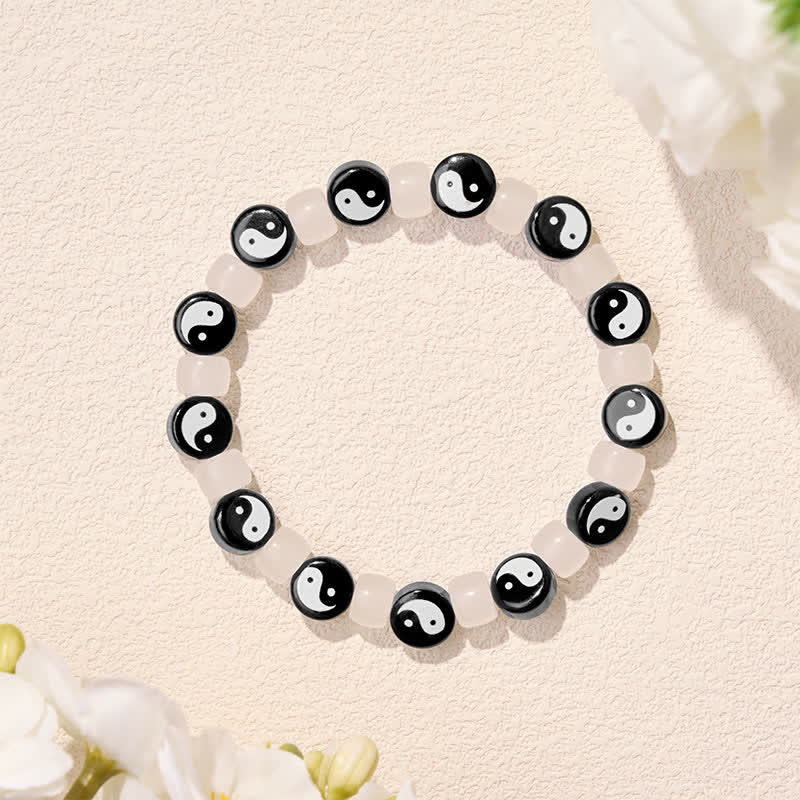 Buddha Stones Liuli Yin Yang Balance-Armband aus schwarzen und weißen Perlen - image 5