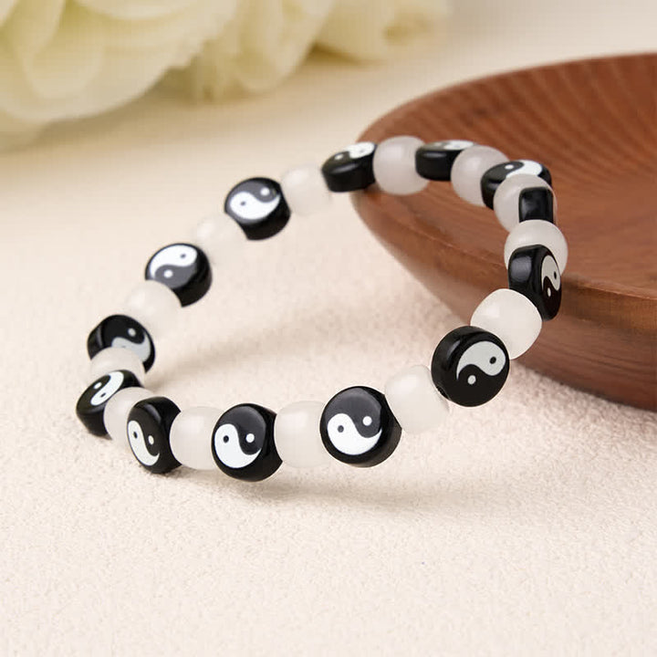 Buddha Stones Liuli Yin Yang Balance-Armband aus schwarzen und weißen Perlen - image 3