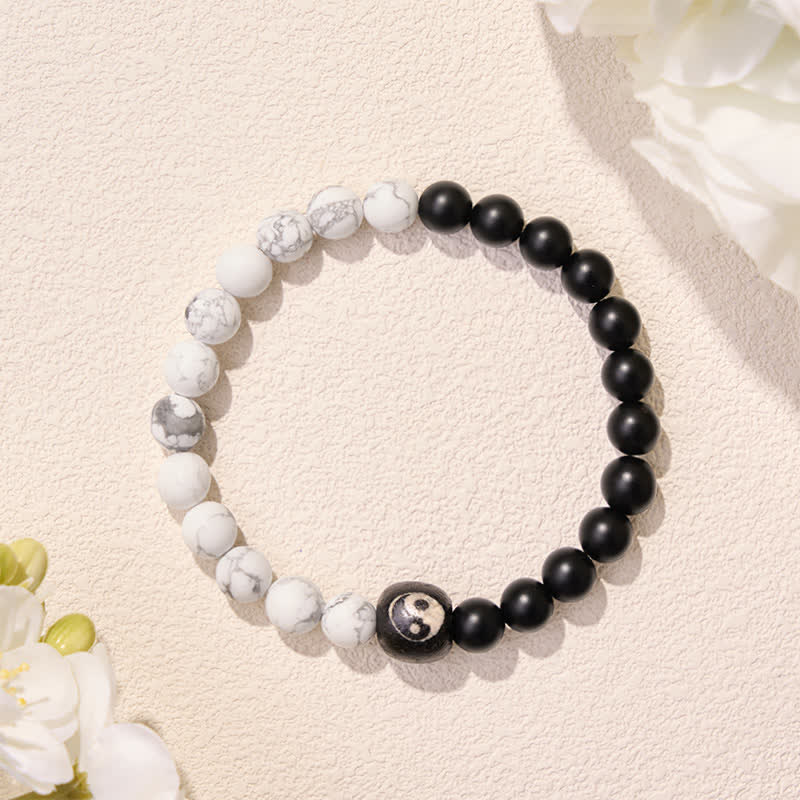 Buddha Stones Armband aus runden Perlen mit schwarzem Onyx, weißem Türkis und Yin-Yang-Symbol - image 13