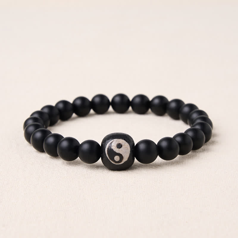 Buddha Stones Armband aus runden Perlen mit schwarzem Onyx, weißem Türkis und Yin-Yang-Symbol - Schwarzer Onyx - 5,9–6,3 Zoll (15–16 cm) - image 15