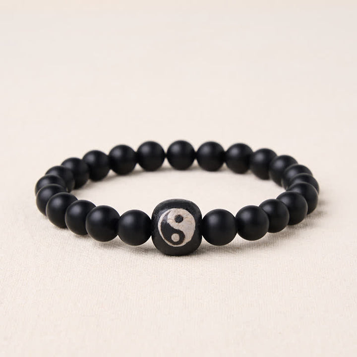 Buddha Stones Armband aus runden Perlen mit schwarzem Onyx, weißem Türkis und Yin-Yang-Symbol - Schwarzer Onyx - 5,9–6,3 Zoll (15–16 cm) - image 15