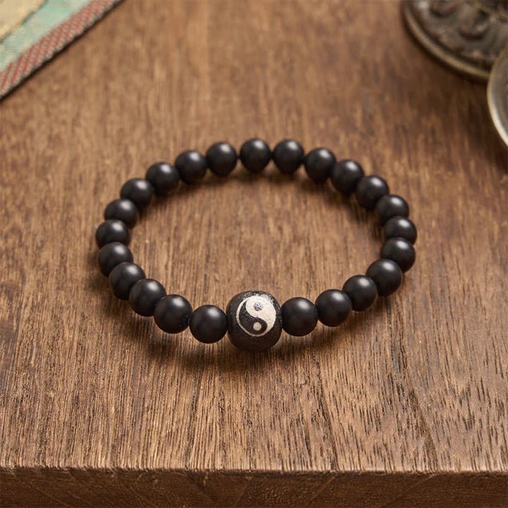 Buddha Stones Armband aus runden Perlen mit schwarzem Onyx, weißem Türkis und Yin-Yang-Symbol - image 17