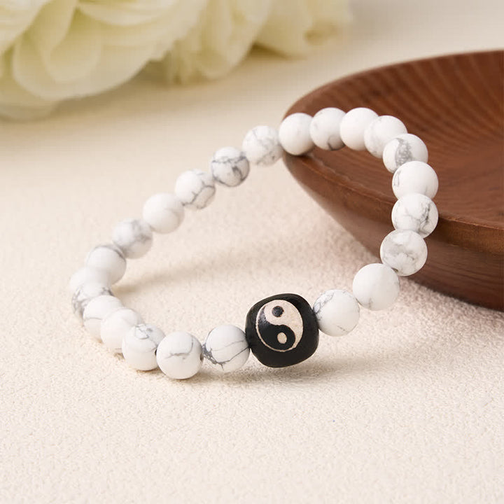 Buddha Stones Armband aus runden Perlen mit schwarzem Onyx, weißem Türkis und Yin-Yang-Symbol - image 2