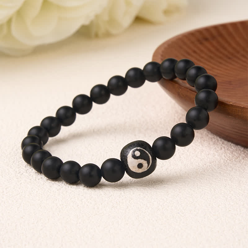 Buddha Stones Armband aus runden Perlen mit schwarzem Onyx, weißem Türkis und Yin-Yang-Symbol - image 16