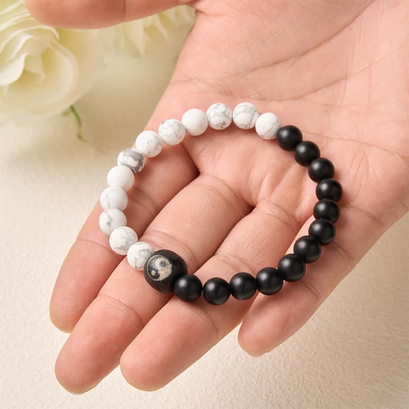 Buddha Stones Armband aus runden Perlen mit schwarzem Onyx, weißem Türkis und Yin-Yang-Symbol - image 14