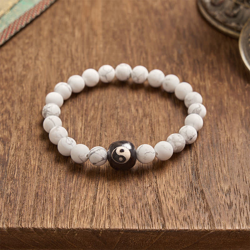 Buddha Stones Armband aus runden Perlen mit schwarzem Onyx, weißem Türkis und Yin-Yang-Symbol - image 3