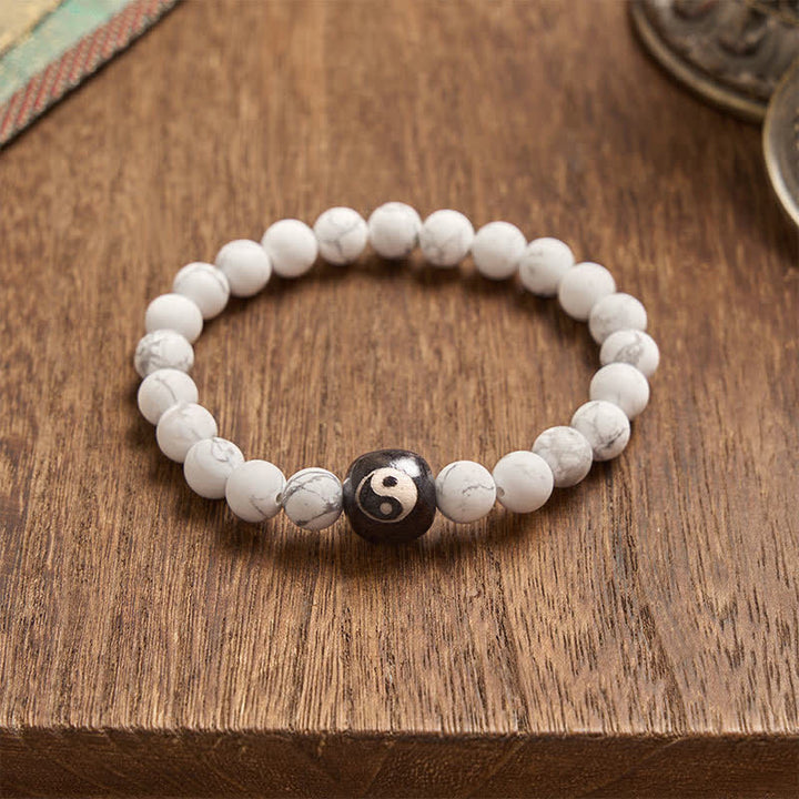 Buddha Stones Armband aus runden Perlen mit schwarzem Onyx, weißem Türkis und Yin-Yang-Symbol - image 3