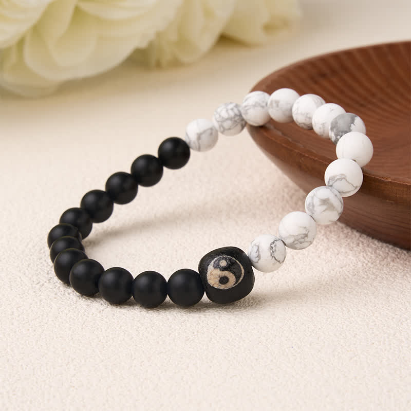 Buddha Stones Armband aus runden Perlen mit schwarzem Onyx, weißem Türkis und Yin-Yang-Symbol - image 11