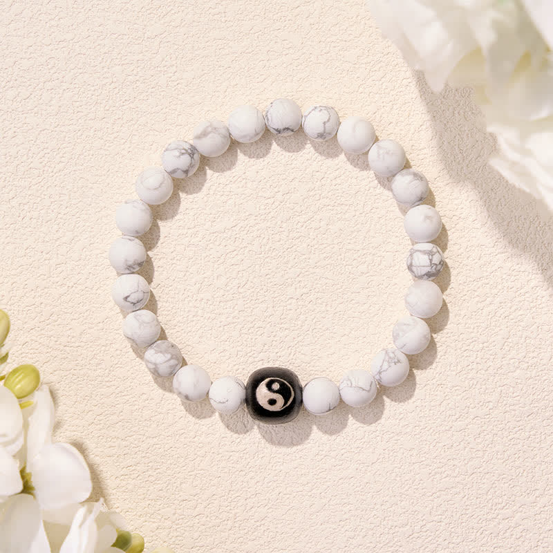 Buddha Stones Armband aus runden Perlen mit schwarzem Onyx, weißem Türkis und Yin-Yang-Symbol - image 4