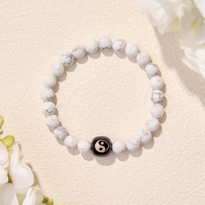 Buddha Stones Armband aus runden Perlen mit schwarzem Onyx, weißem Türkis und Yin-Yang-Symbol - image 4