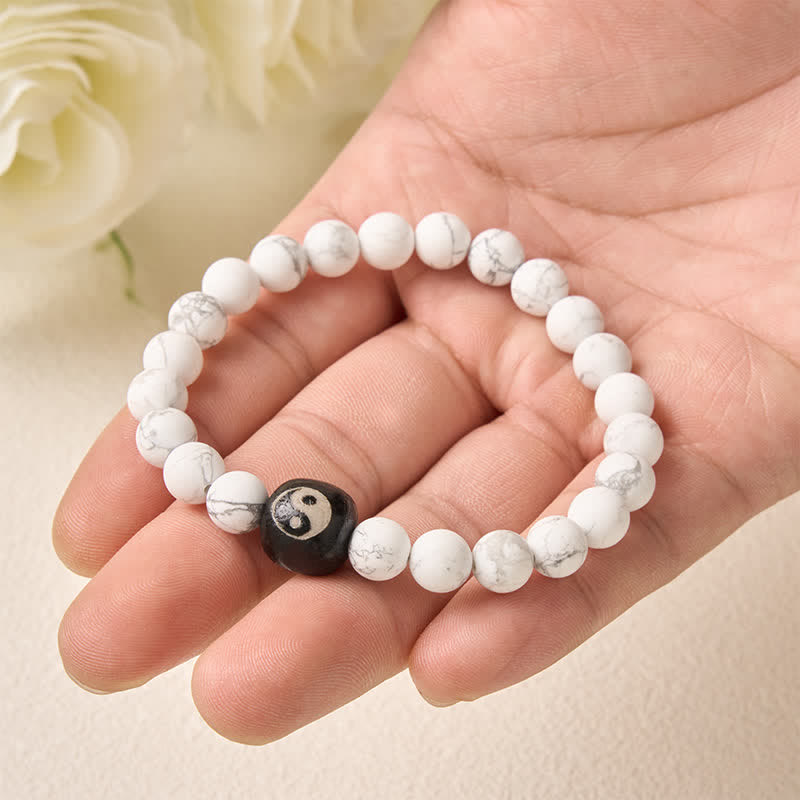 Buddha Stones Armband aus runden Perlen mit schwarzem Onyx, weißem Türkis und Yin-Yang-Symbol - image 5