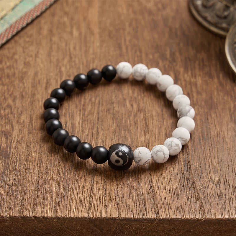 Buddha Stones Armband aus runden Perlen mit schwarzem Onyx, weißem Türkis und Yin-Yang-Symbol - image 12
