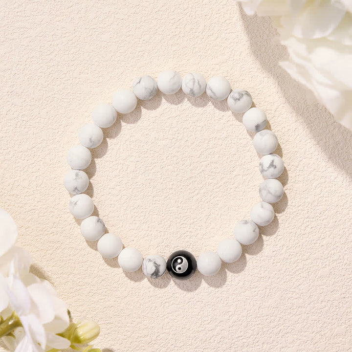 Buddha Stones Schwarzes Onyx-Weißtürkis-Yin-Yang-Armband mit runden Perlen aus schwarzem Obsidian - image 16
