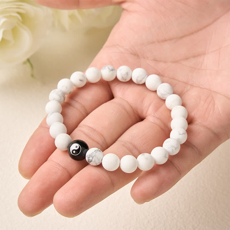 Buddha Stones Schwarzes Onyx-Weißtürkis-Yin-Yang-Armband mit runden Perlen aus schwarzem Obsidian - image 15