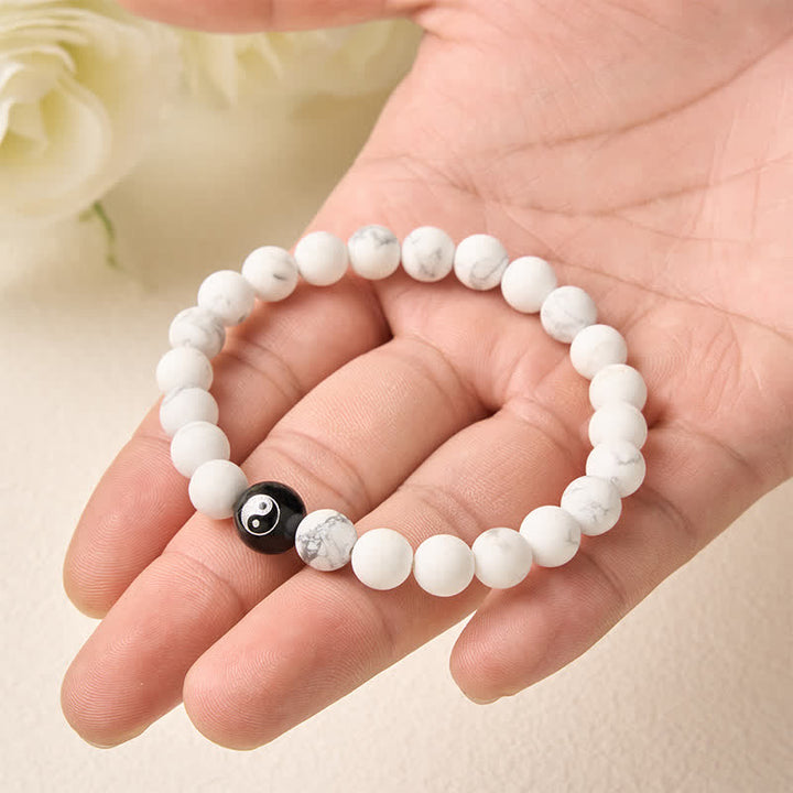 Buddha Stones Schwarzes Onyx-Weißtürkis-Yin-Yang-Armband mit runden Perlen aus schwarzem Obsidian - image 15