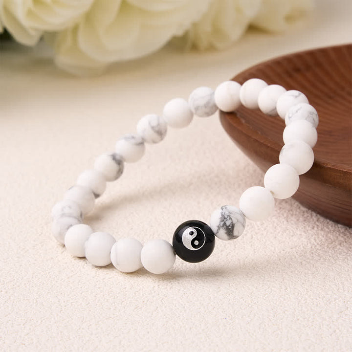 Buddha Stones Schwarzes Onyx-Weißtürkis-Yin-Yang-Armband mit runden Perlen aus schwarzem Obsidian - image 13