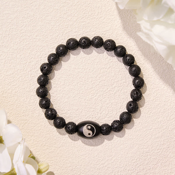 Buddha Stones Lavastein-Armband mit schwarzen Onyx-Yin-Yang-Perlen - image 4