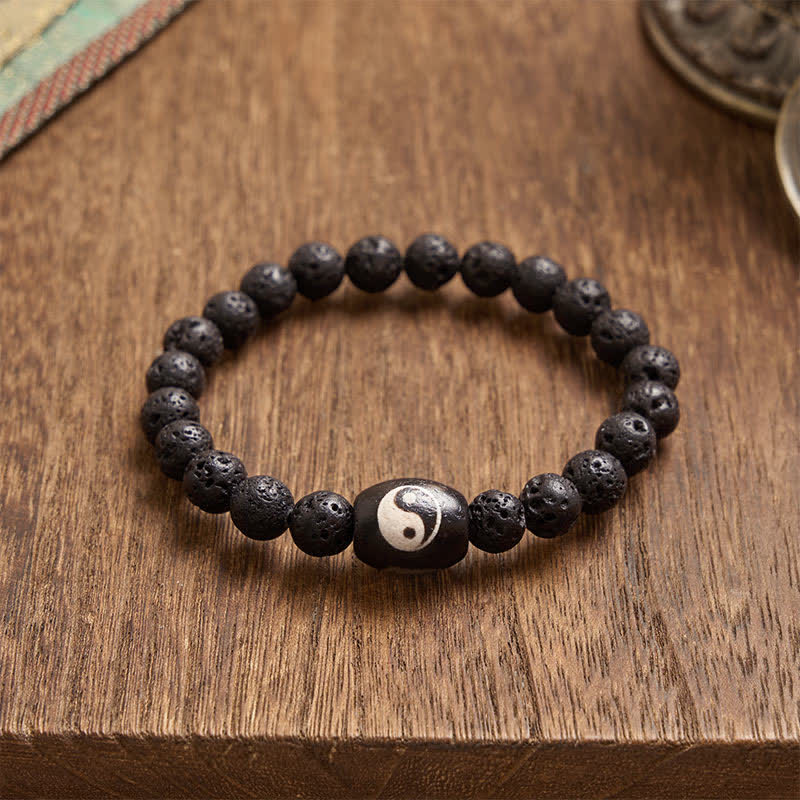 Buddha Stones Lavastein-Armband mit schwarzen Onyx-Yin-Yang-Perlen - image 2