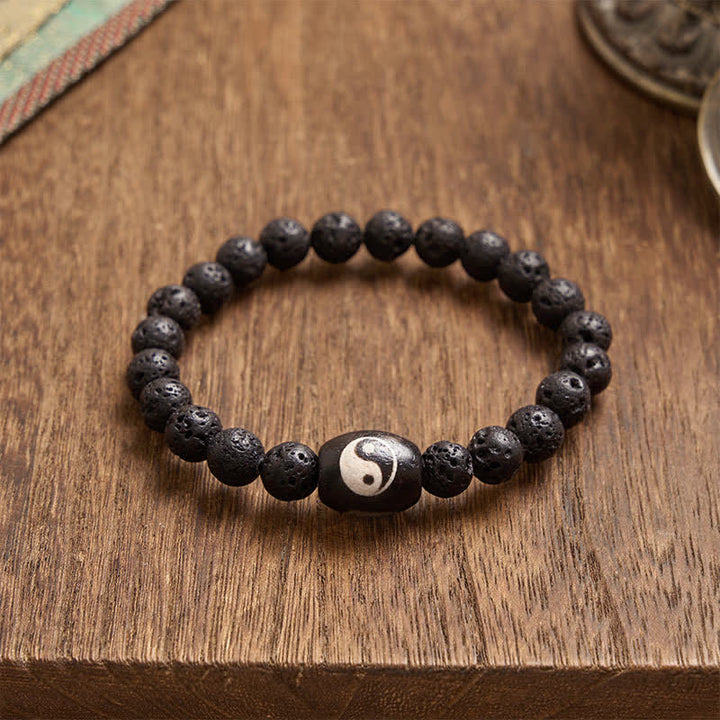 Buddha Stones Lavastein-Armband mit schwarzen Onyx-Yin-Yang-Perlen - image 2