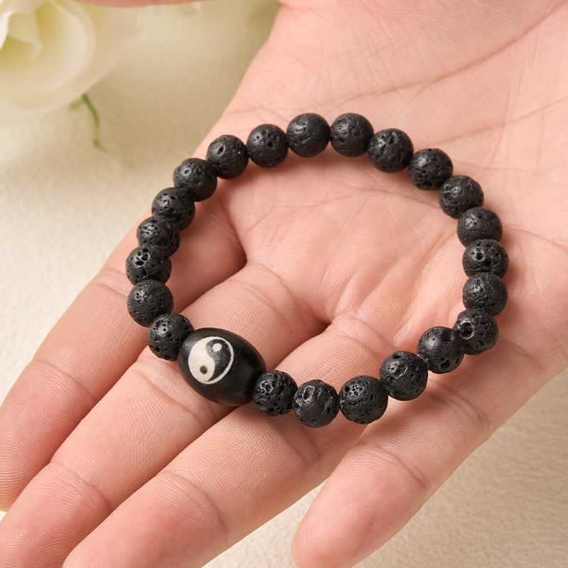 Buddha Stones Lavastein-Armband mit schwarzen Onyx-Yin-Yang-Perlen - image 3