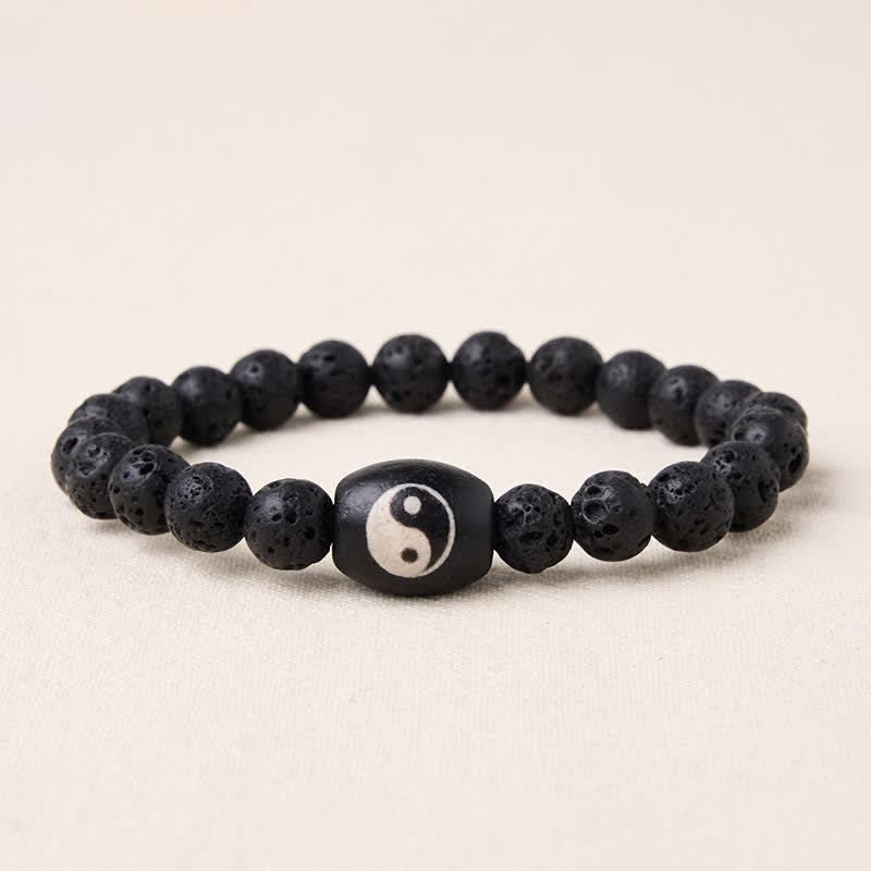 Buddha Stones Lavastein-Armband mit schwarzen Onyx-Yin-Yang-Perlen - Lavastein (Handgelenkumfang: 15–16 cm) - image 0