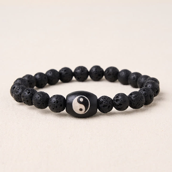 Buddha Stones Lavastein-Armband mit schwarzen Onyx-Yin-Yang-Perlen - Lavastein (Handgelenkumfang: 15–16 cm) - image 0