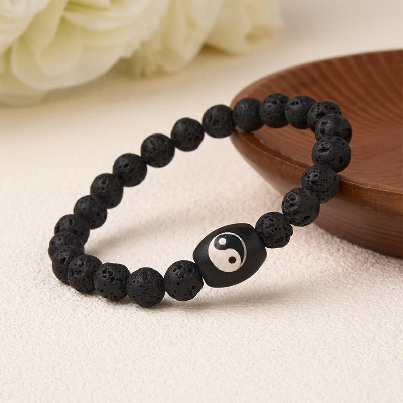 Buddha Stones Lavastein-Armband mit schwarzen Onyx-Yin-Yang-Perlen - image 1