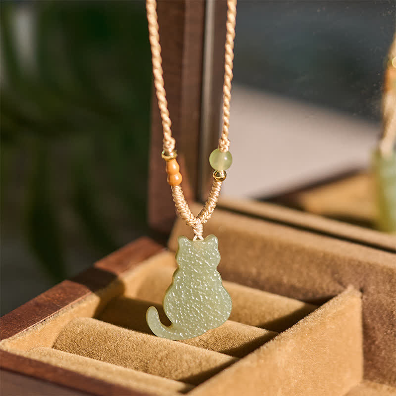Buddha Stones Jade-Katzen-Anhänger aus geflochtener Kordel, Fülle-Halskette - image 4