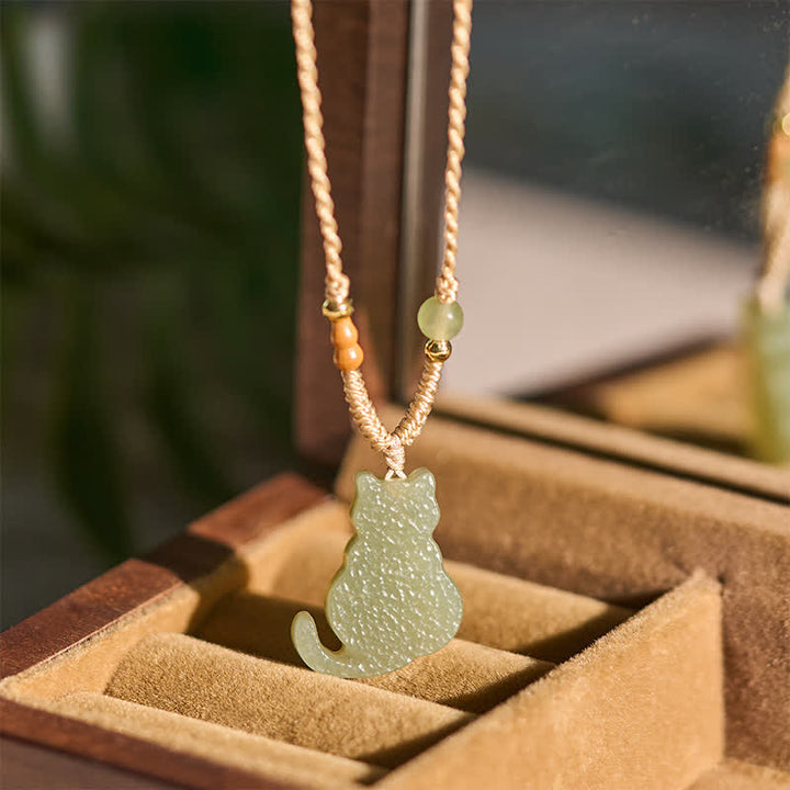 Buddha Stones Jade-Katzen-Anhänger aus geflochtener Kordel, Fülle-Halskette - image 4