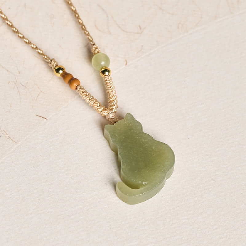 Buddha Stones Jade-Katzen-Anhänger aus geflochtener Kordel, Fülle-Halskette - image 2