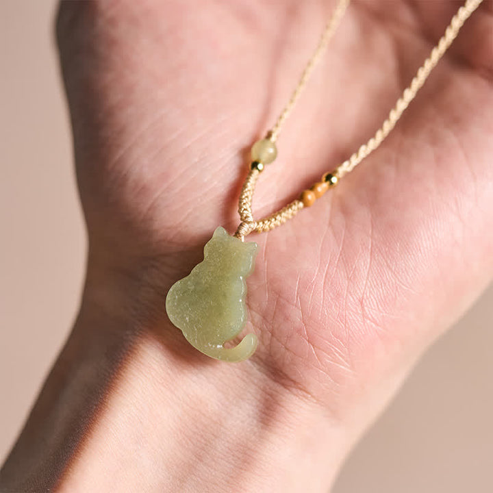 Buddha Stones Jade-Katzen-Anhänger aus geflochtener Kordel, Fülle-Halskette - image 5