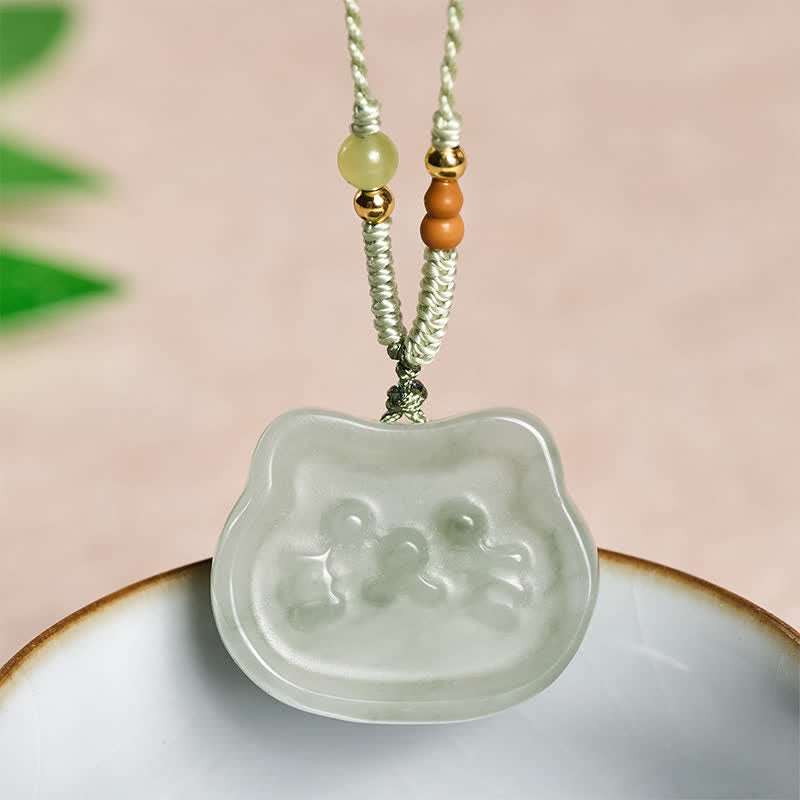 Buddha Stones Handgewebte Halskette aus natürlichem Jade-Katzenmotiv „Harmonie“ - Natürlicher Jade (Farbe kann variieren) - image 0