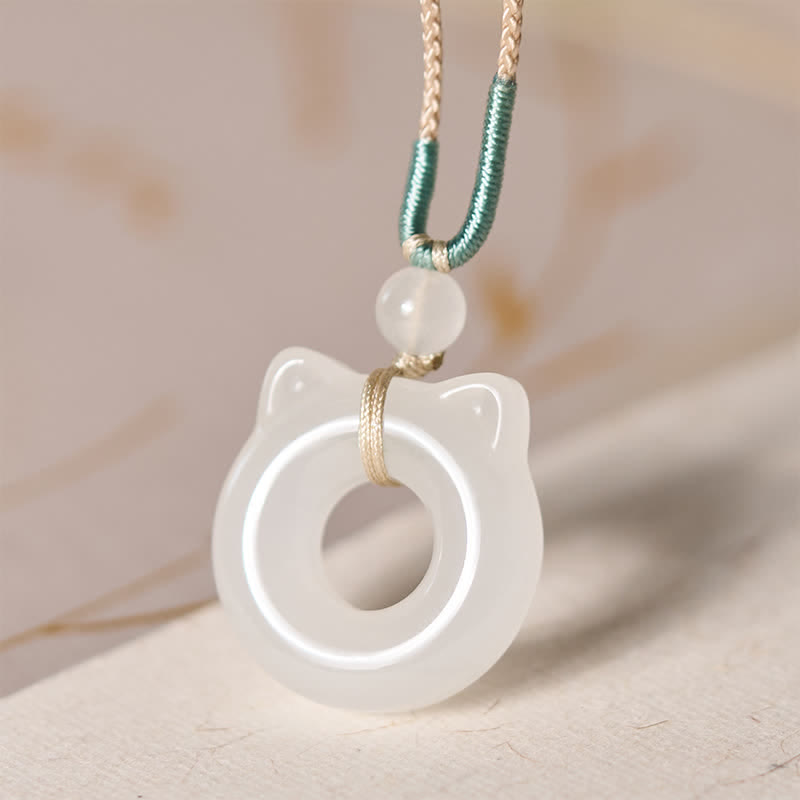 Buddha Stones Halskette mit Friedensschnalle aus Tianshan-Jade, Katzenanhänger als Symbol für Wohlstand - Natürlicher Jade (Farbe kann variieren) - image 0