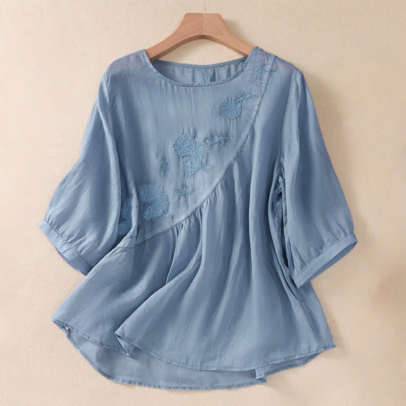 Damen-T-Shirt mit halben Ärmeln und Buddha Stones -Stickerei, Blumenmuster und Rundhalsausschnitt - Kornblumenblau - US8-10, UK/AU12-14, EU40-42 (2XL) - image 0