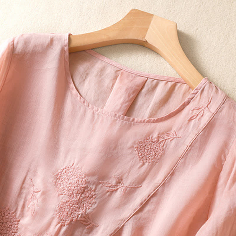 Damen-T-Shirt mit halben Ärmeln und Buddha Stones -Stickerei, Blumenmuster und Rundhalsausschnitt - image 16