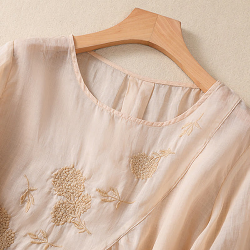 Damen-T-Shirt mit halben Ärmeln und Buddha Stones -Stickerei, Blumenmuster und Rundhalsausschnitt - image 24