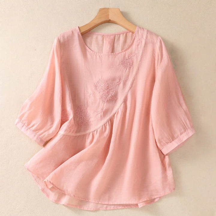 Damen-T-Shirt mit halben Ärmeln und Buddha Stones -Stickerei, Blumenmuster und Rundhalsausschnitt - Rosa - US8-10, UK/AU12-14, EU40-42 (2XL) - image 14