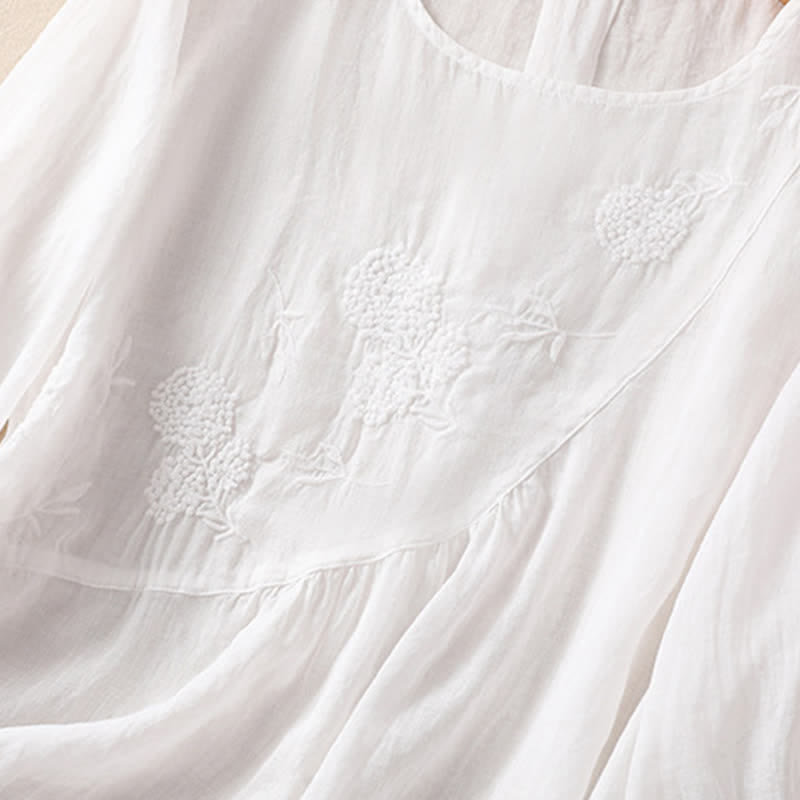 Damen-T-Shirt mit halben Ärmeln und Buddha Stones -Stickerei, Blumenmuster und Rundhalsausschnitt - image 13