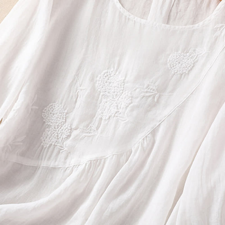 Damen-T-Shirt mit halben Ärmeln und Buddha Stones -Stickerei, Blumenmuster und Rundhalsausschnitt - image 13