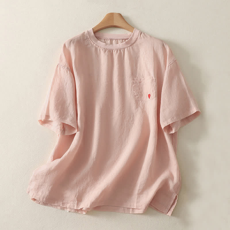 Lässiges Damen-T-Shirt mit Buddha Stones -Stickerei und rotem Herz, Kurzarm - Rosa - US14, UK/AU18, EU46 (2XL) - image 0