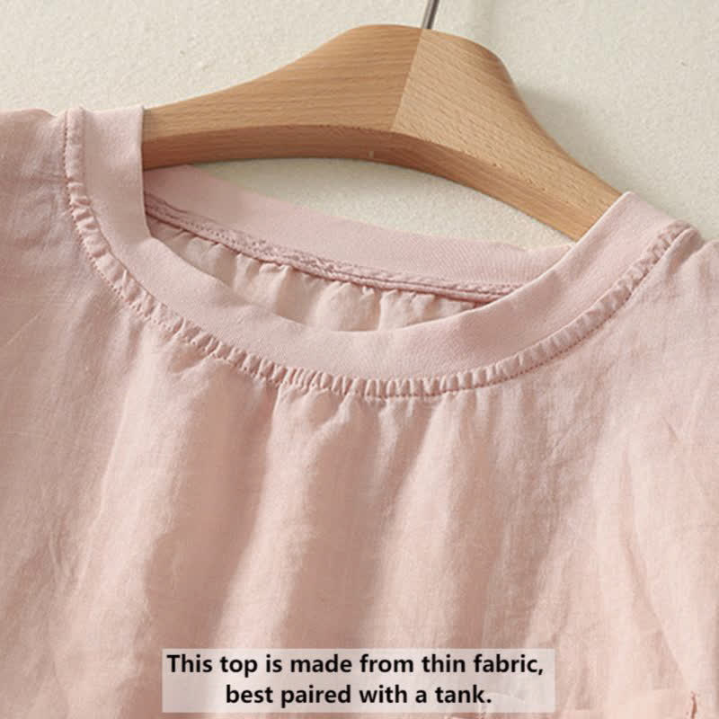 Lässiges Damen-T-Shirt mit Buddha Stones -Stickerei und rotem Herz, Kurzarm - image 1