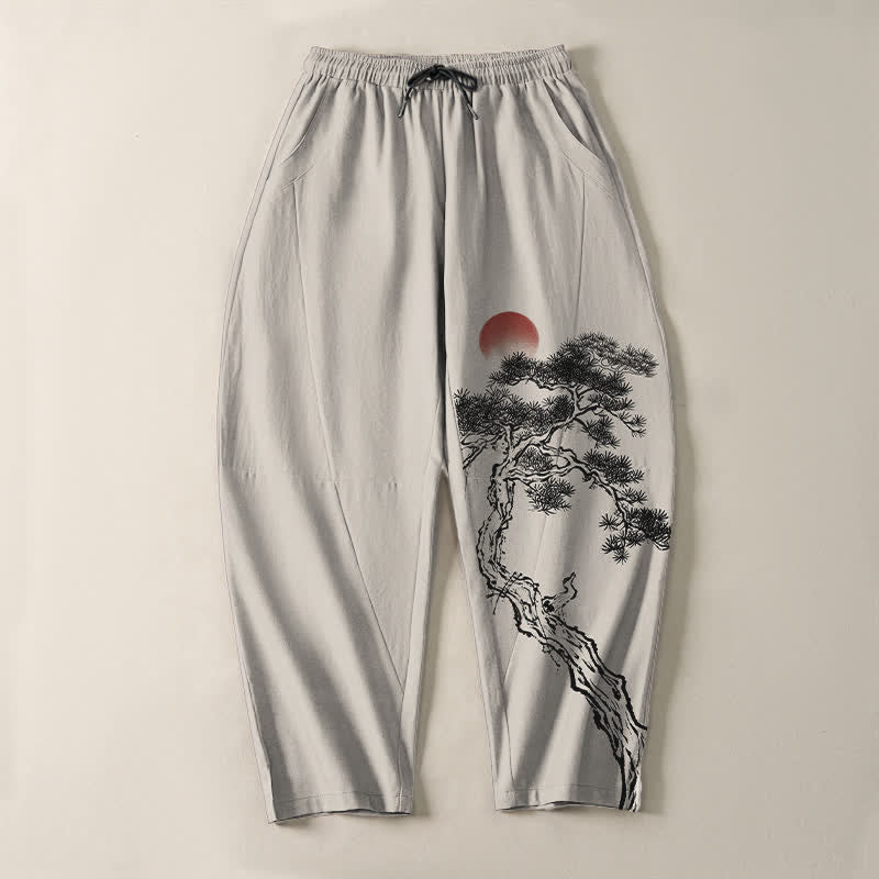 Buddha Stones Reine Baumwolle, Herrenhose mit rotem Sonnenmuster, Kordelzug und Taschen - image 2