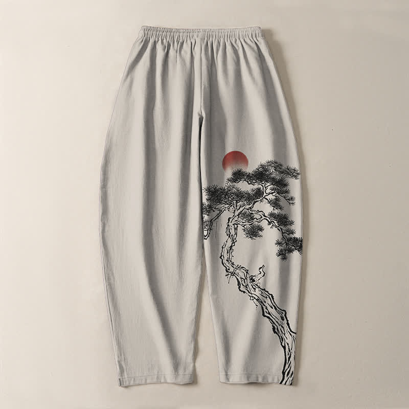 Buddha Stones Reine Baumwolle, Herrenhose mit rotem Sonnenmuster, Kordelzug und Taschen - image 3