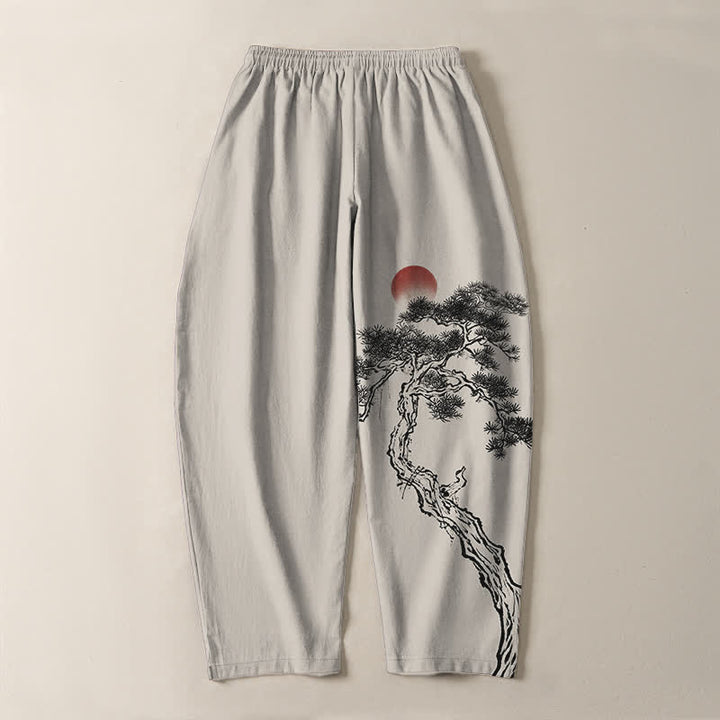 Buddha Stones Reine Baumwolle, Herrenhose mit rotem Sonnenmuster, Kordelzug und Taschen - image 3