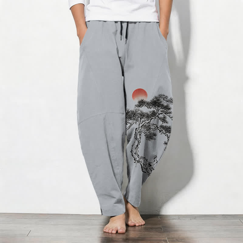 Buddha Stones Reine Baumwolle, Herrenhose mit rotem Sonnenmuster, Kordelzug und Taschen - Hellstahlblau - US/UK/AU50, EU60 (5XL) - image 7