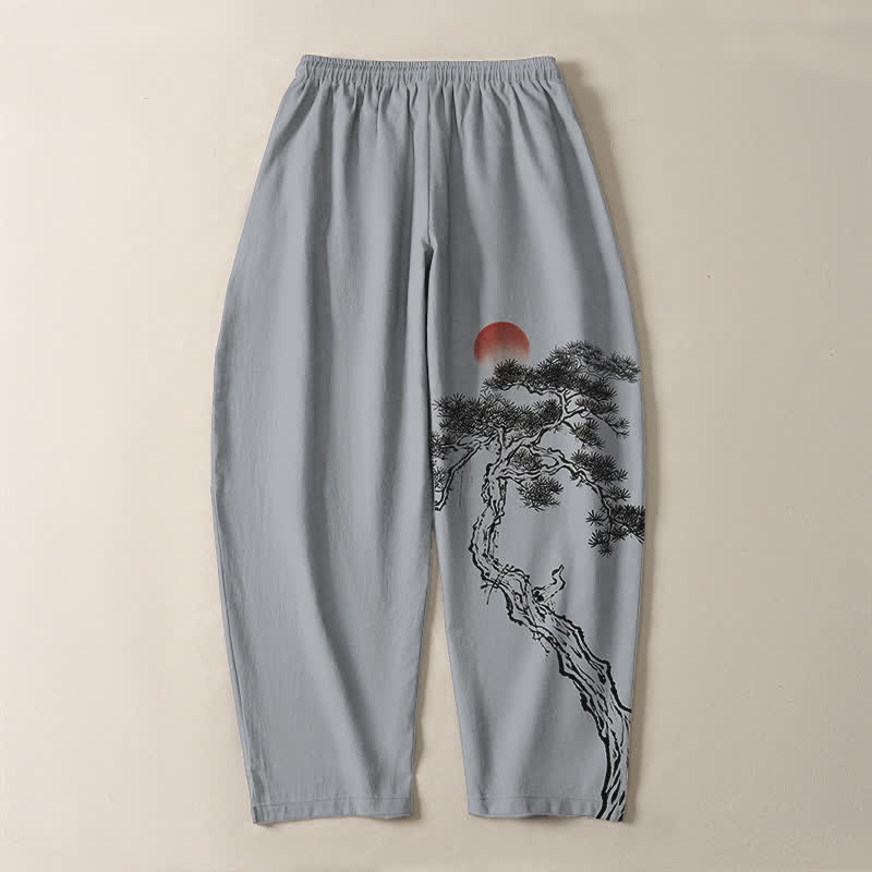 Buddha Stones Reine Baumwolle, Herrenhose mit rotem Sonnenmuster, Kordelzug und Taschen - image 10