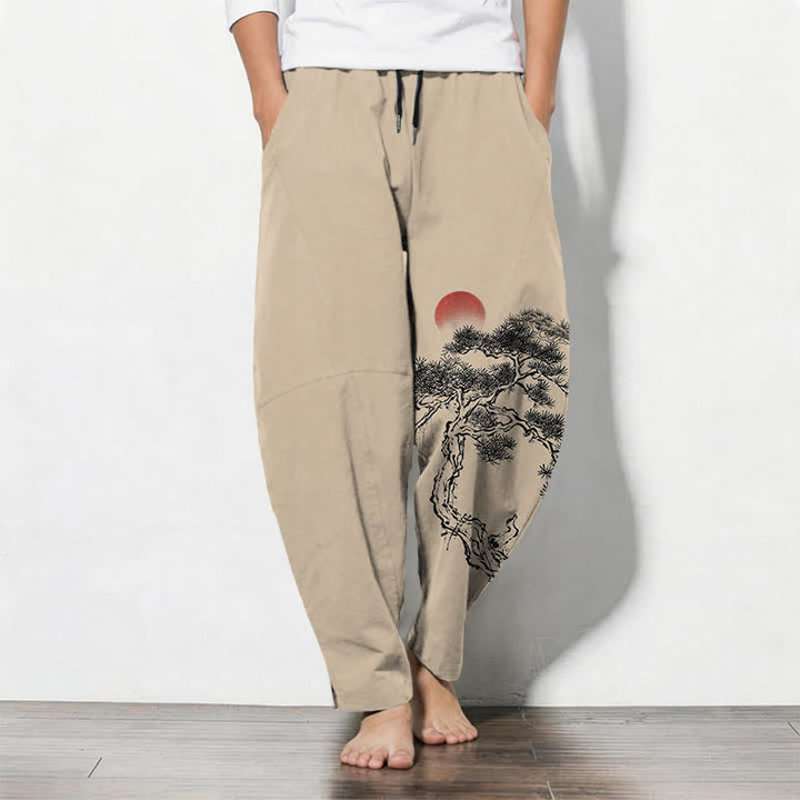 Buddha Stones Reine Baumwolle, Herrenhose mit rotem Sonnenmuster, Kordelzug und Taschen - Bräunen - US/UK/AU50, EU60 (5XL) - image 11