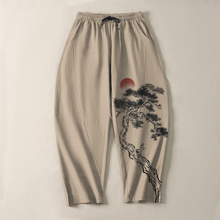 Buddha Stones Reine Baumwolle, Herrenhose mit rotem Sonnenmuster, Kordelzug und Taschen - image 13